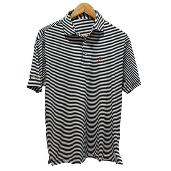 Rhoback Mens Golf Polo "The Reeve" Blue/White Striped Polyester/Spandex Sz S euc - Picture 1 of 7
